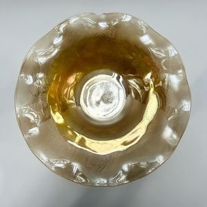 Jeannette Glass Company - iridescent "Flora Gold" ruffled edge glass bowl.
